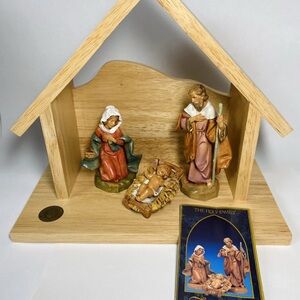 Holy Family Set by Fontanini, MARY, JOSEPH, BABY JESUS WOOD STABLE 1991 5" Scale